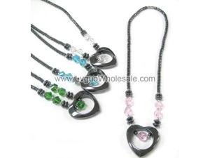 Assorted Color Glass Crystal Hematite Heart Shape Pendant Necklace